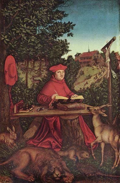 Lucas Cranach Portrat des Kardinal Albrecht von Brandenburg als Hl. Hieronymus im Grunen Germany oil painting art